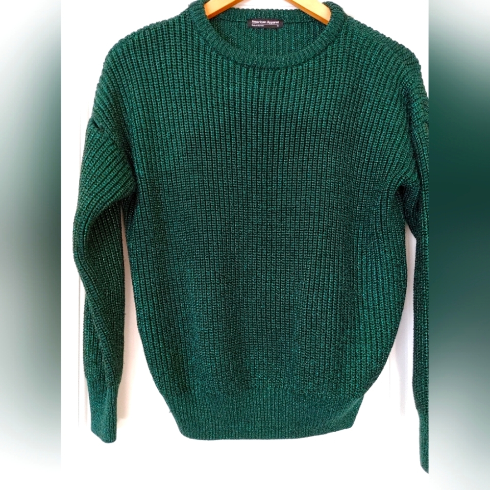 American Apparel Emerald Green Sparkly Ribbed Sweater ~ Size M